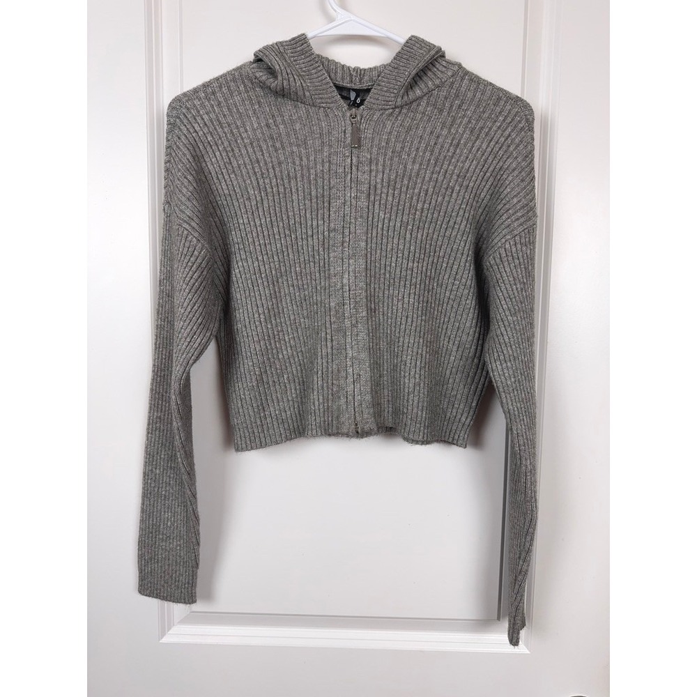 ONLY Cosima Long Sleeve Full Zip‎ Hood Cardigan Grey Small
